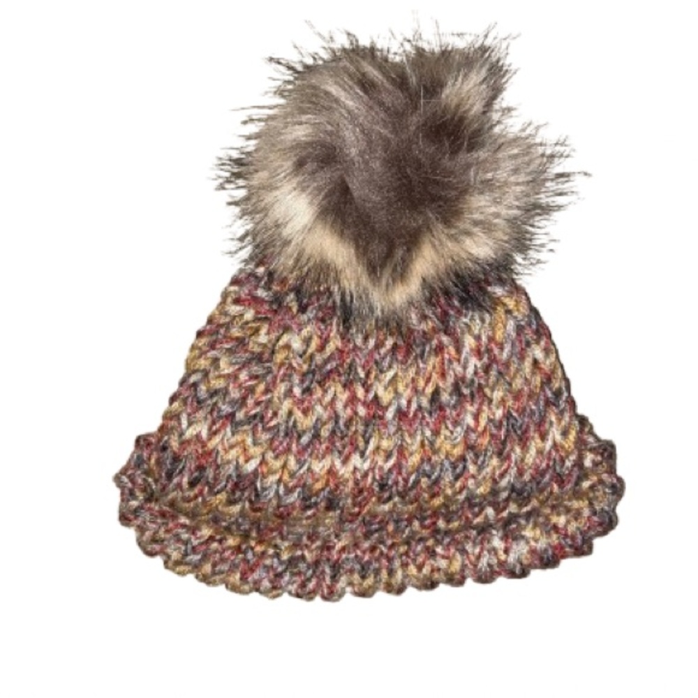 Handmade cozy multicolor knit pom-pom hat for kids
